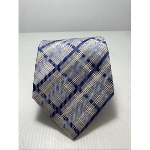 BigLand Men's Silk Neck Tie Blue & Silver Plaid T53